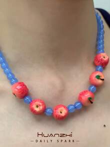 Cute INS Colorful Dopamine, Red & Green Apple Beaded Necklace, Fresh Fruit Minimalist Versatile Choker, Suitable For DIY And Gift To Friends, Spring/Summer - Multicolor - View 3