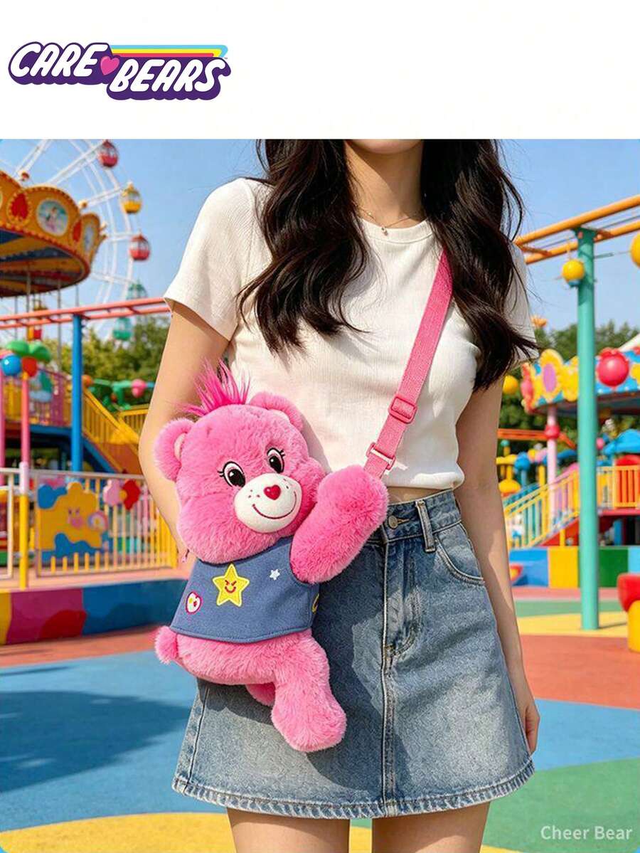 Care Bears 女款粉色卡通熊斜挎包,Cheer Bear、 Bear、Goodluck Bear、Share Bear、Funshine Bear 毛絨背心肩背包,大容量斜挎包,適合上班、旅行、購物、收納、開學季 - 彩色 - 查看 1