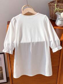 Spring/Autumn Girls' White Long Sleeve Lace Vintage Style Nightgown, Skin-Friendly Breathable Princess Style Home Casual Dress - White - View 4