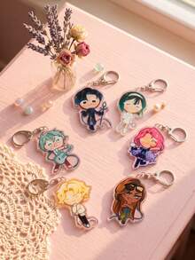 6pcs Alien Stage Anime Themed Acrylic Keychains, Featuring Chibi Cookie Style Members And Stage Instrument Designs, Fashionable Bag Charms, Suitable For Back To School, Gift For K-Pop Fans, Exquisite Collection, All Season - Multicolor - View 3