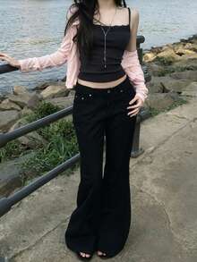 Korean Style Minimalist Round Neck Single-Breasted Long Sleeve Cardigan Top Pink - Pink - View 6