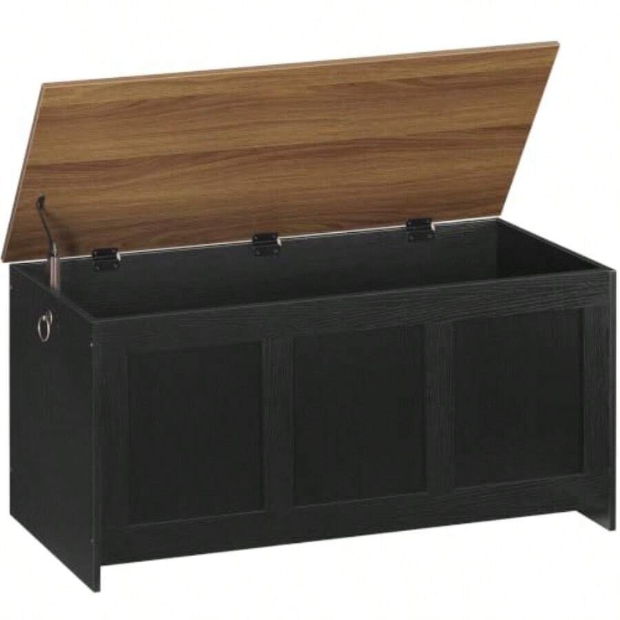 Storage Bench, 39.3" Retro Wooden Storage Chest, Wooden Storage Trunk, Toy Chest With Lift Top, Multifunctional Entryway Organizer, For Entryway, Livi - Black Walnut - View 1