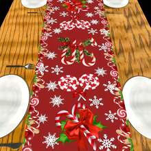 1pc Christmas Polyester Table Flag, Made Of Polyester Material, Featuring Cane Candy, Snowflakes, Wintergreen, "Merry Christmas", Creating A Festive Atmosphere Of Christmas, Suitable For Christmas Party Decorations, Table Decorations, Etc. - A - View 5