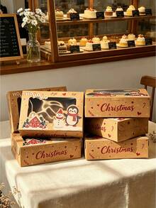 2pcs/5pcs/10pcs Brown Christmas Window Gift Boxes, Cute Snowman Penguin Santa Claus Boxes, Suitable For Holiday Snacks, Cookies And Candies, Perfect For Christmas Party Favors - View 3