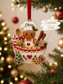 1pc Personalized Custom Name Gingerbread Chef Christmas Ornament, Custom Text Print, Cute Baking Themed Hanging Pendant, Christmas Holiday Gift For Family Friends, For Christmas Tree Home Party Decoration - Multicolor - View 1