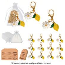 30pcs Flower Keychain Party Favors Wedding Gifts Bulk Keyring Pendant, Suitable For Guests, Baptism Ceremony, Bridal Shower - View 8