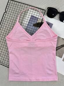 DINBEY Women's 3pcs Spaghetti Strap Sports Tank Tops, V-Neck Backless Long Camisole, Built-In Padding, Adjustable Straps, Fitness Yoga Home Workout Tank Tops - Multicolor - View 3