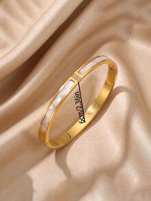 5/1pcsQuiet‑Luxury Stack Bracelet Set, Gold‑Tone Heart Pendant Roman Numeral Zirconia Stainless Steel Bangles For Daily Outfit & Trips - Gold - View 6