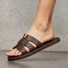 Fashionable Men's Unisex Bohemian Style Slides - Lightweight Slip-On Square Toe Beach Shoes, One-Piece Upper And Sole, All-Season Casual Vacation Shoes, Suitable For Poolside, Boardwalk And Daily Wear - Brown - View 1