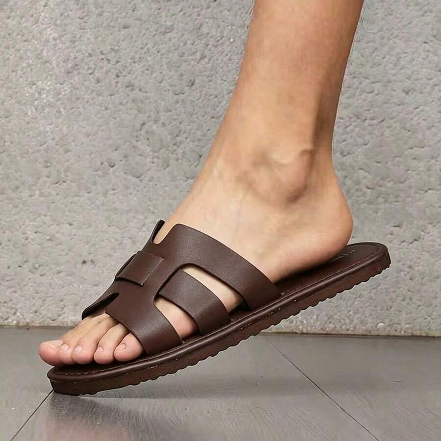 Fashionable Men's Unisex Bohemian Style Slides - Lightweight Slip-On Square Toe Beach Shoes, One-Piece Upper And Sole, All-Season Casual Vacation Shoes, Suitable For Poolside, Boardwalk And Daily Wear - Brown - View 1