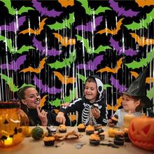 Halloween Bat Pumpkin Ghost Tinsel Curtain Party Background Decoration Photo Prop - Multicolor - View 2