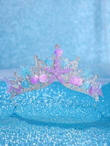 Elegant Sparkly Gold Blue Crystal Starfish Butterfly Tassel Bridal Crown Tiara Headpiece For Mermaid Wedding Prom Cosplay Photoshoot Party Decor - Multicolor - View 13
