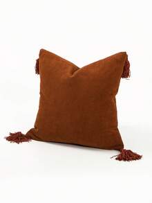 1pc Solid Color Ribbed Corduroy Fabric Pillow Case, Modern Style Polyester Fiber Square Cushion Cover Suitable For Living Room Home Use - Coral Orange - View 2