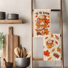 2PCS Kitchen Towel, Autumn Maple Leaf Series Pattern Print, Watercolor Style 40*60cm Rectangular Microfiber Kitchen Towel, Dish Cloth, Tablecloth, Hand Towel, Kitchen Decor, Home Decor, Neighbor Housewarming Gift, Kitchen Napkin And Dish Cloth, Home Decor, Gift - Coral Orange - View 9