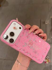 Sweet Cool Vintage New Chinese Style Rose & Lily Flower Phone Case Compatible With Iphone 17 Pro Max, Women's New 16 Pro, 17, 16, 15, Shockproof Protective Cover, Fashionable Unique & Beautiful - Pink - View 3