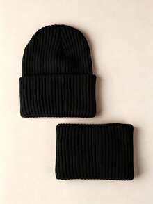 1/2PCS Kids Unisex Autumn/Winter Warm Knitted Vertical Striped Solid Color Pattern Versatile Hat & Scarf 2 Pieces Set Knitted Beanie - Vertical Stripes - View 10