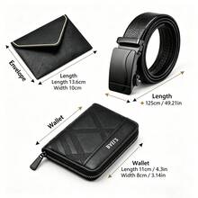 3PCS Men's PU Leather Wallet Belt Set With Greeting Card, Embossed Bifold Wallet And Automatic Buckle Belt, Christmas Birthday Father's Day Gift - Black - View 4