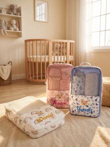 Personalized Bear Embroidery Mesh Storage Bag - Custom Name Travel Organizer Tote With Pockets, Diaper Bag & Toy Storage For Kids - Multicolor - View 6