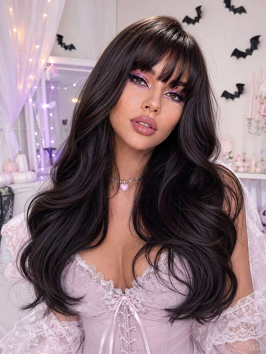 20 Inch Dark Brown Butterfly Style Long Straight Hair Wig, Suitable For All Seasons, Synthetic Fiber Wig, Women Girls Replacement Wig, Halloween Holiday Gift - Brown - View 1