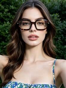 1pc Small Square Vintage Multifunctional Clear Lens Glasses, Full Frame Personalized Transparent Eyewear, Suitable For Travel, Vacation, Daily Wear And Decoration - Leopard Print Frame Transparent - View 3