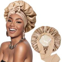 Women's Double-Layer Reversible Solid Color Silky Satin Comfortable Home Daily Sleep Hair Care Styling Cap - A - View 7