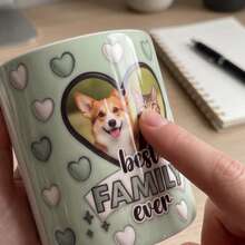 Customizable Blue Pet Photo Ceramic Mug, 11oz Capacity, Pink Heart Design, Best Family Coffee Cup, Personalized Gift For Dog And Cat Lovers - Blue - View 6