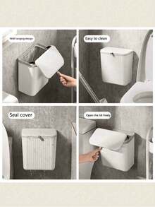 1pc Wall-Mounted Trash Can, Suitable For Home Living Room And Kitchen, Flip Lid Hanging Design, Can Be Hung On Kitchen Cabinet Door, Household Essential, College Dormitory Must-Have - Multicolor - View 7