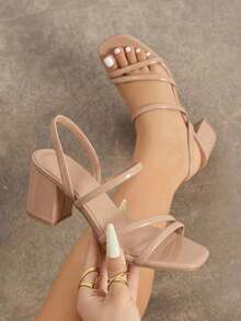 Glamorous PVC And Leather Heeled Sandal; Office - Beige - View 1