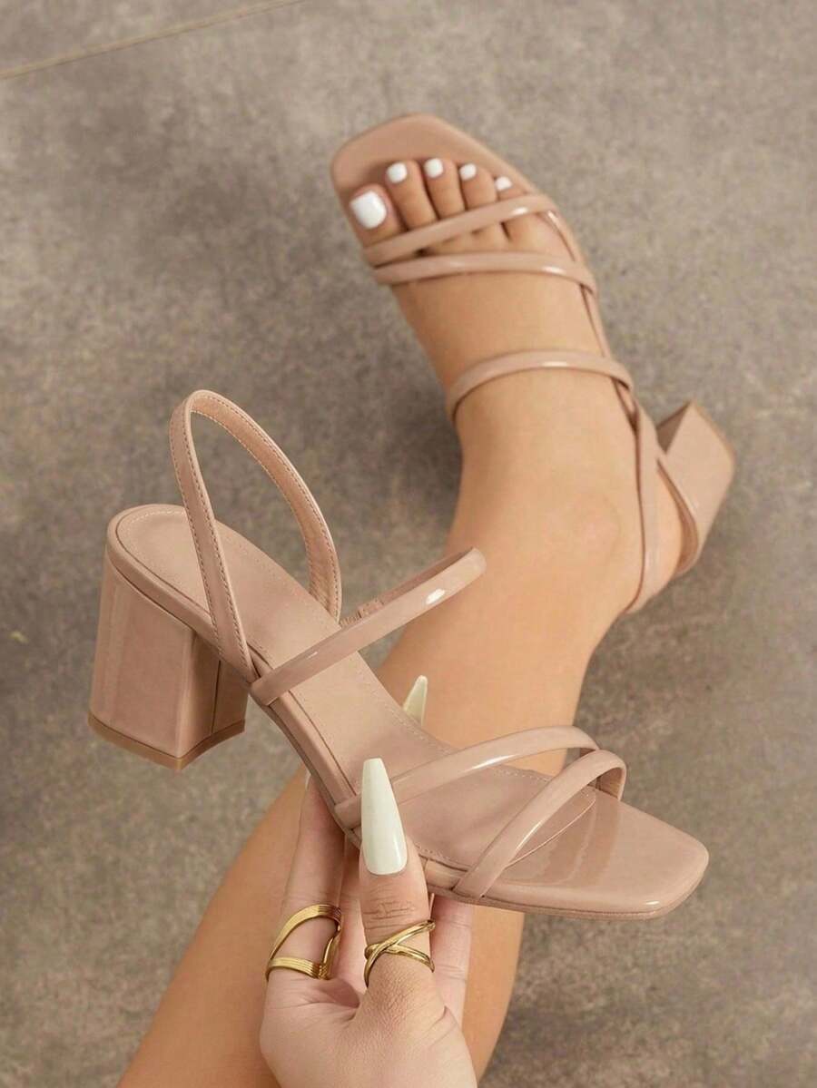 Glamorous PVC And Leather Heeled Sandal; Office - Beige - View 1