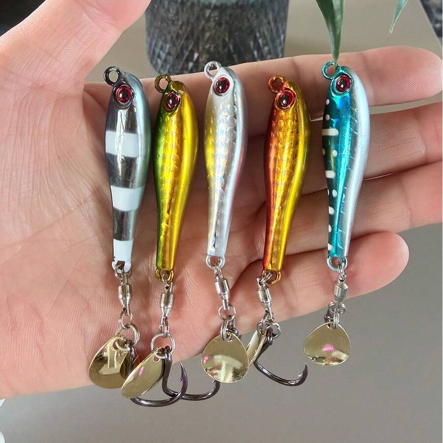 1PC 10-30g Long Distance Casting Metal Jig Fishing Lure With Rotatable Single Hook & Spinner Blade Hard Metal Bait For Inshore Offshore Game Fishing Freshwater Saltwater