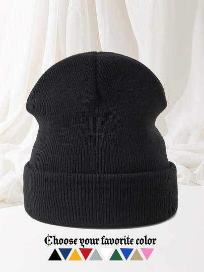 1pc Unisex Outdoor Sports Autumn/Winter Warm Thin Knit Beanie Hat, Solid Color Black/Red, Suitable For Skiing, Travel And Daily Wear