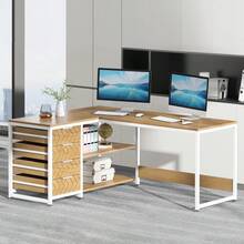LITTLE TREE Desk With 4 Drawers, L-Shaped Computer Desk With 2 Shelves - L - View 5