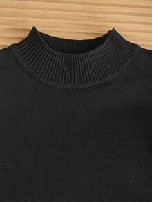 3pcs/Set Sweater Rajut Lengan Panjang Kerah Setengah Tinggi Warna Polos Sederhana untuk Anak Laki-laki, Cocok untuk Pakaian Sehari-hari, Sekolah, Musim Gugur/Dingin - Hitam - View 9