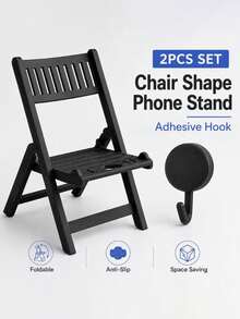 Creative Mini Chair Phone Holder, 2 Pieces Set (Desk Stand + Wall Hook), Ideal For Use On Office And Bedroom Desks. Perfect For Organizing And Displaying Phones, Tablets, And Small Items-A Great Helper For Keeping Your Desk Tidy And Organized. - Multicolor - View 3