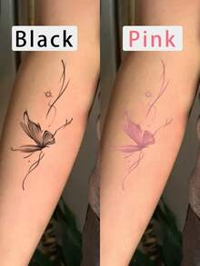 1pc Temperature‑Sensitive Color‑Changing Butterfly Temporary Tattoo Sticker, Realistic Fake Tattoo Design, Suitable For Daily Wear, Bachelorette Party Favors, Music Festivals, Games, Graduation Gifts, Lasts 3‑5 Days - Multicolor - View 4