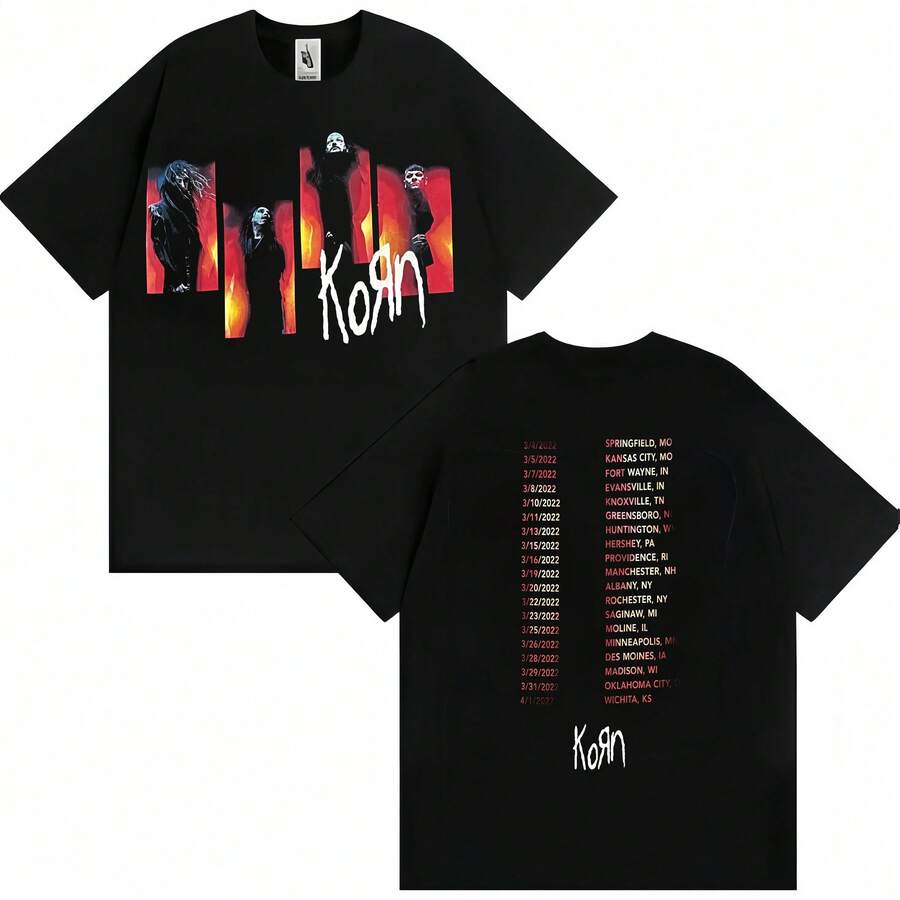 KORN Short Sleeve T-Shirt Member Tour.Schedule Unisex T-Shirt Two Sided. - Black - View 1