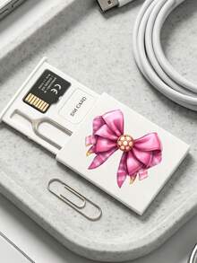 Bowknot 2D Printed Card Holder, SIM Card Pin Slot, Comes With SIM Card Pin. Cherry Printed Portable SIM Card Storage Box, Phone Card Holder, SIM Card And SD Card Storage Box, Travel Storage Box, Compact And Lightweight, Anti-Loss And Durable, Anti-Drop And Durable, Suitable For Smartphones, Tablets And Other Devices, Can Store SIM Card/SIM Card Pin, Ideal Choice For Storing Backup SIM Card When Changing Phone Number. Back To School Season, Graduation Season, Teacher's Day, Birthday Gift - Multicolor - View 3