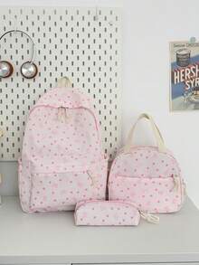 3pcs Back To School Heart Bow Pattern Backpack Set, Large Capacity Nylon School Day Bag With Lunch Bag And Pencil Case, Multi-Pocket Casual Backpack, Lightweight Bookbag, Suitable For Students/Graduates/Young People, Perfect For Back To School/Daily/Shopping/Short Trips And Outdoor Leisure Activities - 8216 - View 14
