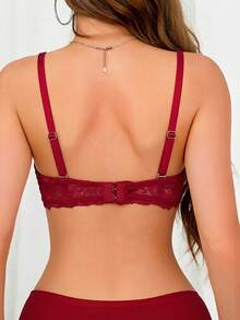 Women's Padded Red Lace Bralette Cross Back Bra With Hook And Eye Closure Adjustable Straps Soft Lingerie - Red - View 4