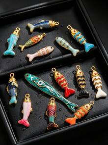 1 buah Liontin Ikan Enamel Gaya Laut Bohemian untuk Pembuatan Perhiasan, Liontin Ikan Warna-warni Stainless Steel untuk Perlengkapan Kalung dan Anting DIY - Liontin ikan - View 2