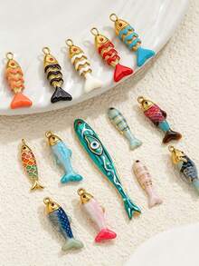 1 buah Liontin Ikan Enamel Gaya Laut Bohemian untuk Pembuatan Perhiasan, Liontin Ikan Warna-warni Stainless Steel untuk Perlengkapan Kalung dan Anting DIY - Liontin ikan - View 4