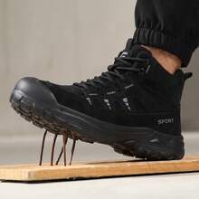 GUYISA 1 Pair Cargo Style Style Casual Outdoor Microfiber Leather Lace-Up Safety Shoes For Holiday Office Gym Outdoor All Seasons - Black - View 4