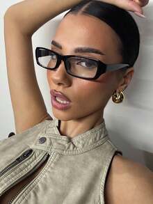 Women Vintage Y2K Rectangular Glasses 1 Pair Black Transparent Frame For Commute Beach Workplace Daily Styling - Clear - View 2
