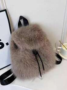 Sweet Furry Bow Backpack For Women Winter Soft Plush Mini Shoulder Bag - Backpack - View 3