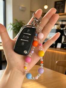 Colorful Beaded Keychain Pendant, Car Key Chain, Car Lock Remote Key Pendant, Car Keychain Decorative Charm, Bag Charm Accessory, Women's Car Keychain - A - View 7