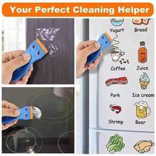 Juego de 5 piezas de herramientas raspadoras de plástico, raspador con hoja de afeitar para eliminar adhesivos y pegatinas, herramienta de limpieza de ventanas de vidrio y envolver vinilo para automóviles, limpiador de grasa de cocina con hojas de repuesto, decoración de mesa de oficina y dormitorio escolar, accesorio de regalo para cabina fotográfica - A - Ver 3
