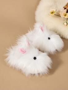 1 Pair Cute Plush Rabbit Decor Children's Slippers, Soft Adorable Bunny Accessory Open Toe Indoor House Shoes, Girls Non-Slip Home Slippers - White - View 4