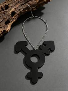 MARLIWOO 1pc Black Creative Gender Symbol Exaggerated Pendant Jewelry Personalized Punk Style Chain Necklace Double Layer Leather - Multicolor - View 2
