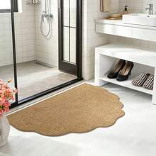 1pc Semi-Circular Wavy Edge Durable Floor Mat, Warm Brown, No Pattern Design, Bathroom Mat, Low-Key Elegant, Enhance Entryway Atmosphere, Door Mat, Small Rug, Welcome Mat, Carpet, Mat, Outdoor Door Mat, Kitchen Rug, Home Decor, Front Door Mat, Small Area Rug, Outdoor Mat, Home Decor, Area Rug, Garden Rug, Washable Rug - A - View 7