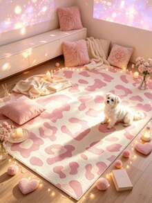 1pc Minimalist Pink Leopard Print Spotted Decorative Rug, Living Room Carpet, Bedside Plush Rug, Autumn/Winter Rug, Thick Rug, Large Living Room Carpet, Bedroom Rug, Living Room Home Decor, Outdoor Rug, Washable Rug - Multicolor - View 1